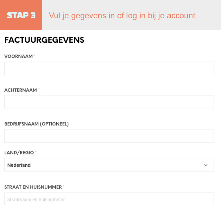 Stap 3 Vul je gegevens in of log in bij je account