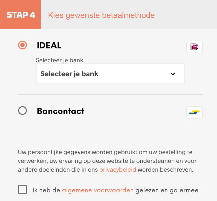 Stap 4 Kies gewenste betaalmethode